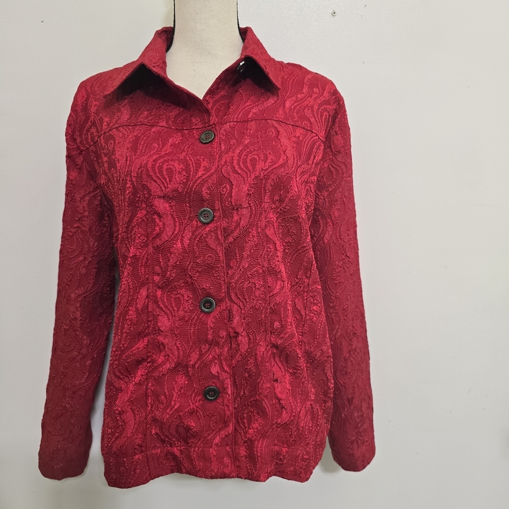 y2k CHOICES size Medium Textured Long Sleeve Button Up Red